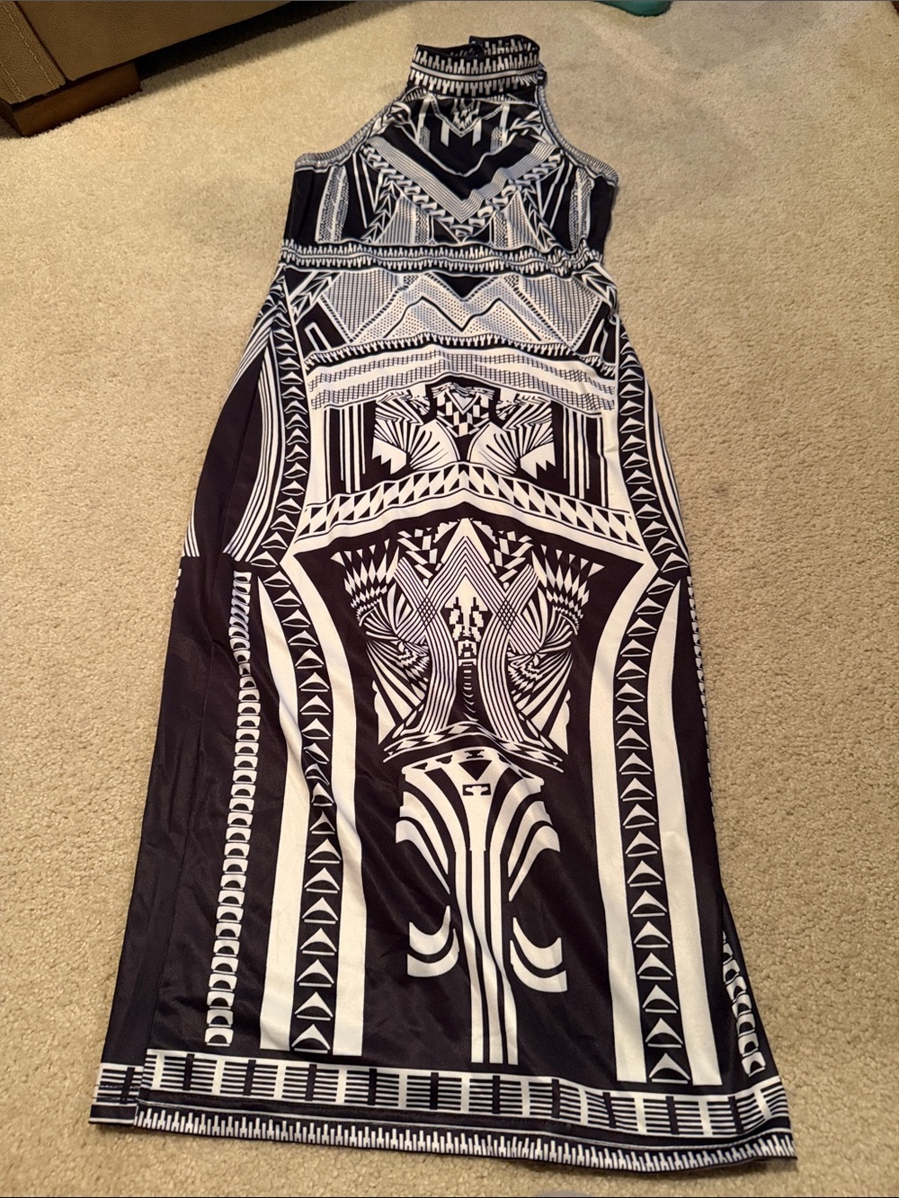 SHEIN Black & White Geometric Midi Dress